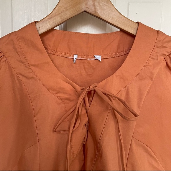 Evereve Allie cotton poplin top peach Short Sleeve Cropped V-Neck Boho Blouse xs - Picture 9 of 12